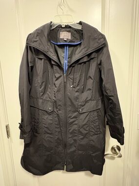 Cole Haan Black Raincoat with Blue Trim